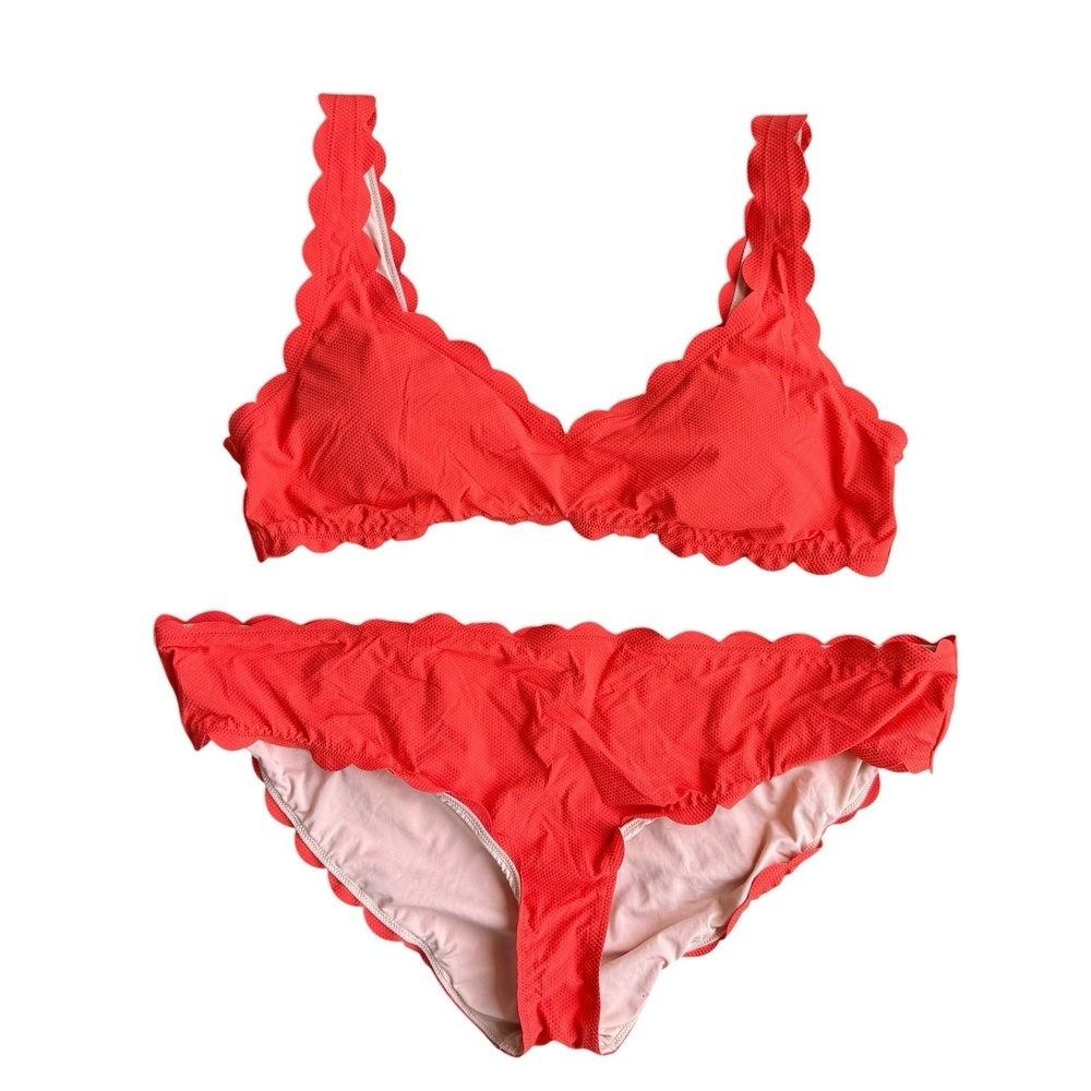 J.CREW Coral Red Scallop Edge Cheeky Bikini Set Women's Plus 2X 3X